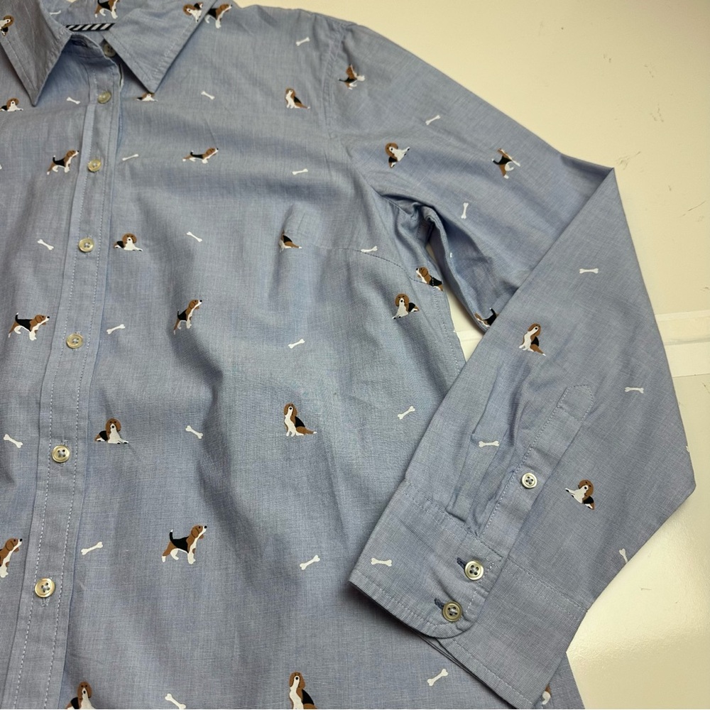 Talbots Light Blue Dog Print Button-Down Shirt | Cotton | Size L - Picture 8 of 10